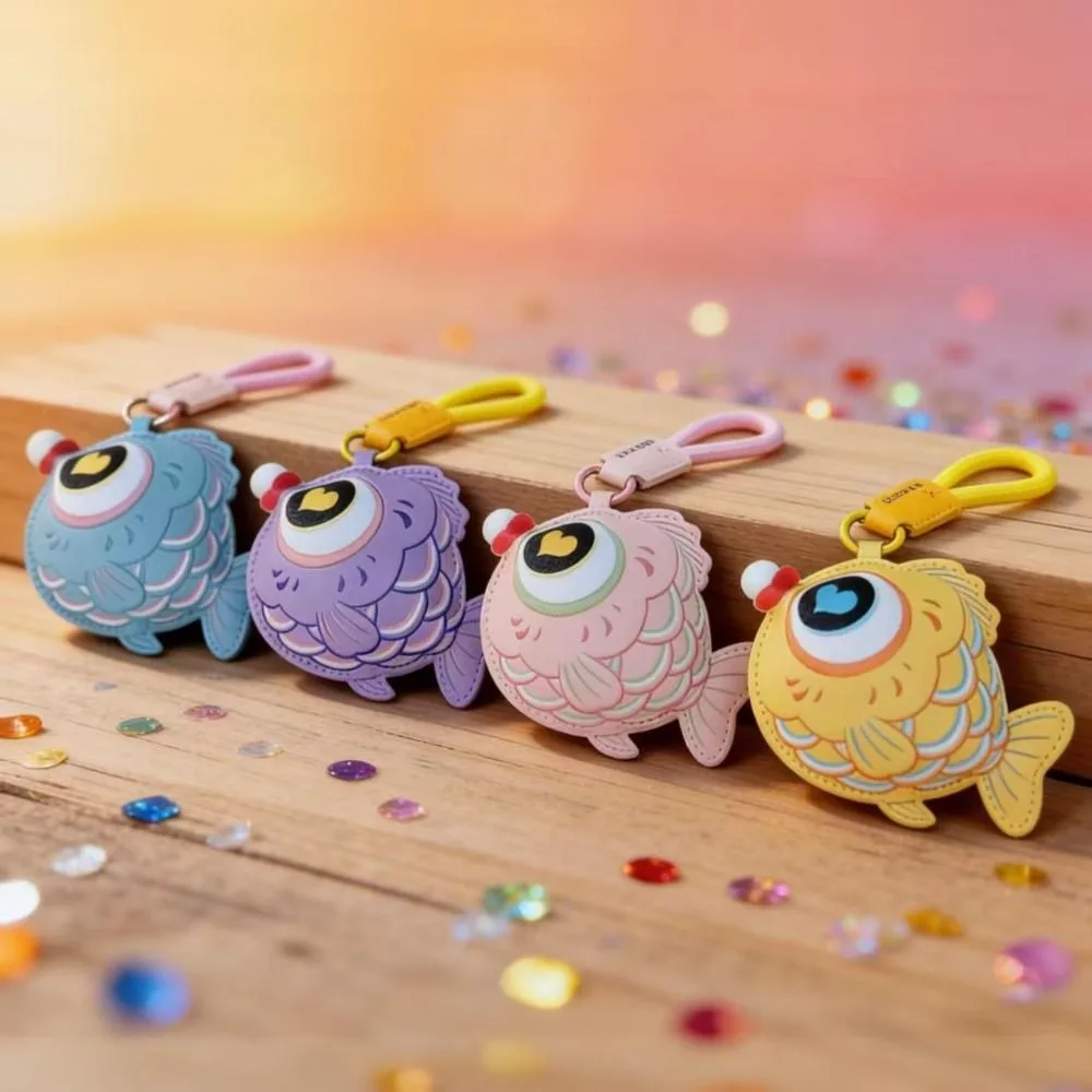 Cute Pinch Squeeze Bubble Blowing Fish Keychain Stress Relief Car Key Keyring Bag Pendant PU Leather Backpack Charm Accessories