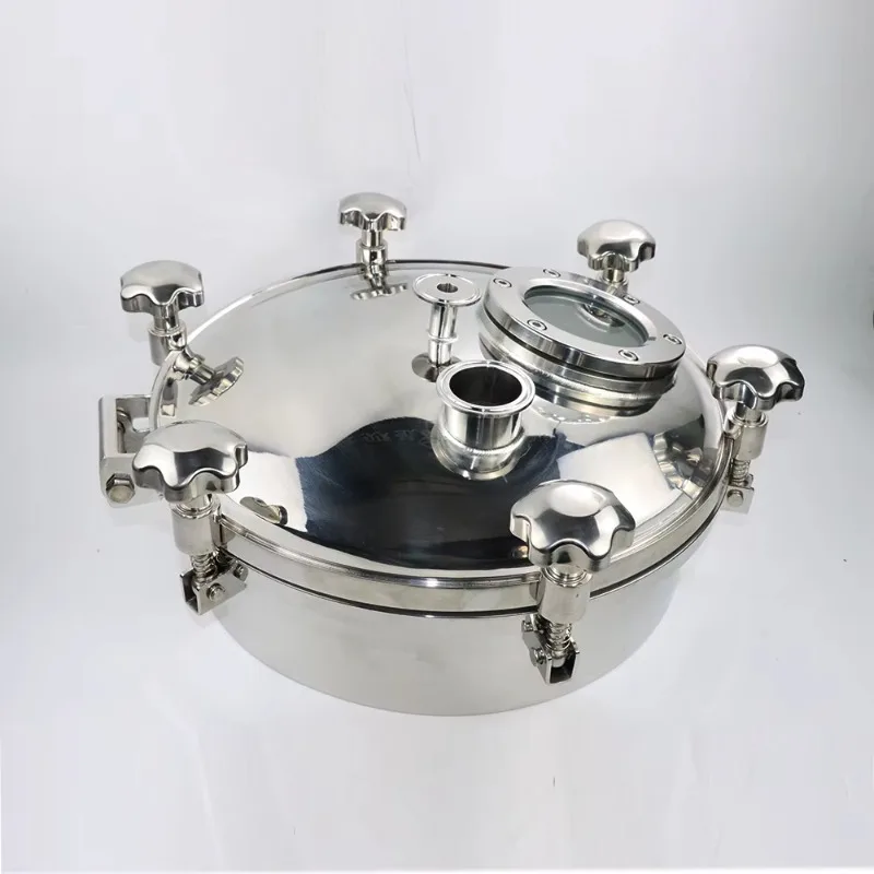 DN500 ضغط من الفولاذ المقاوم للصدأ الصحي على شكل فتحة دائرية مع زجاج 304 316L