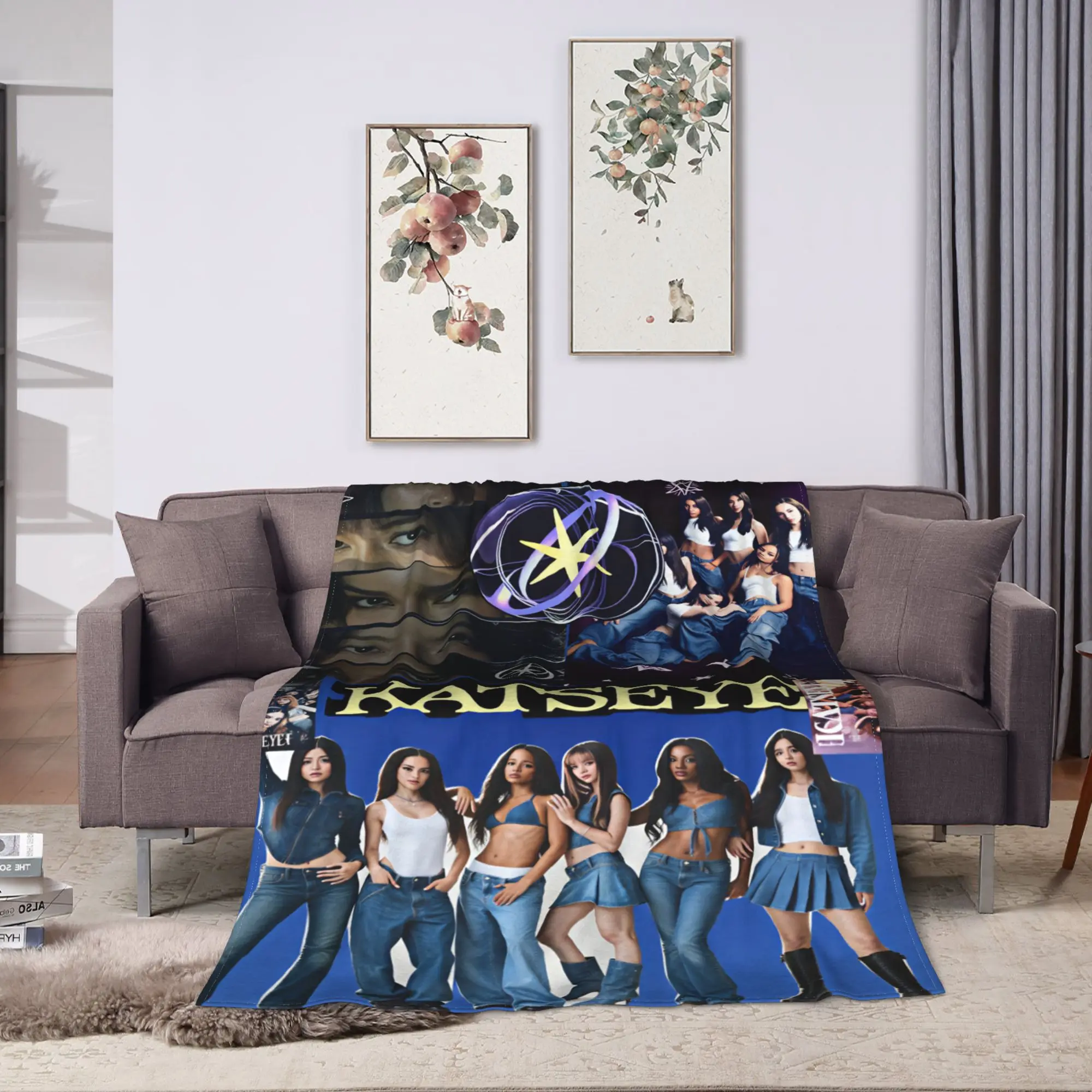 1pc Katseye K-Pop Flannel Blanket, 2D Print Soft Throw, All-Season Fan Gift for Bedroom, Living Room & Camping Essentials