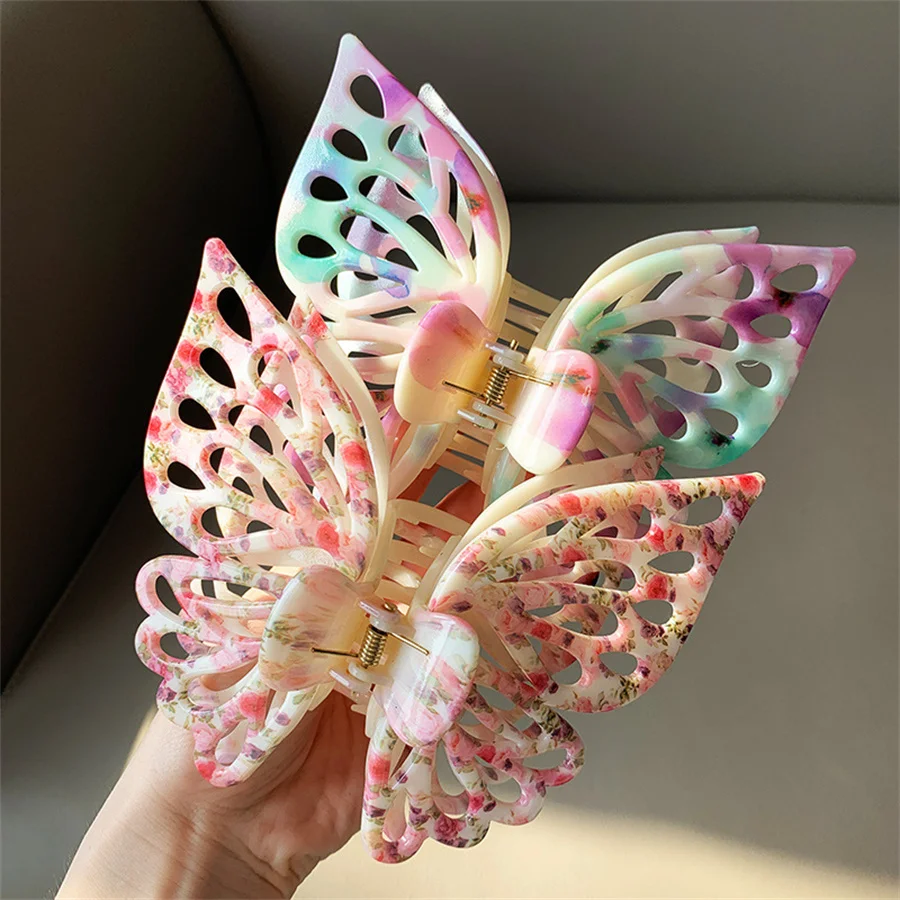 Stylish and sweet hollow double-layered butterfly clip for women\'s back head hair clip large shark volume hair clip jewelry