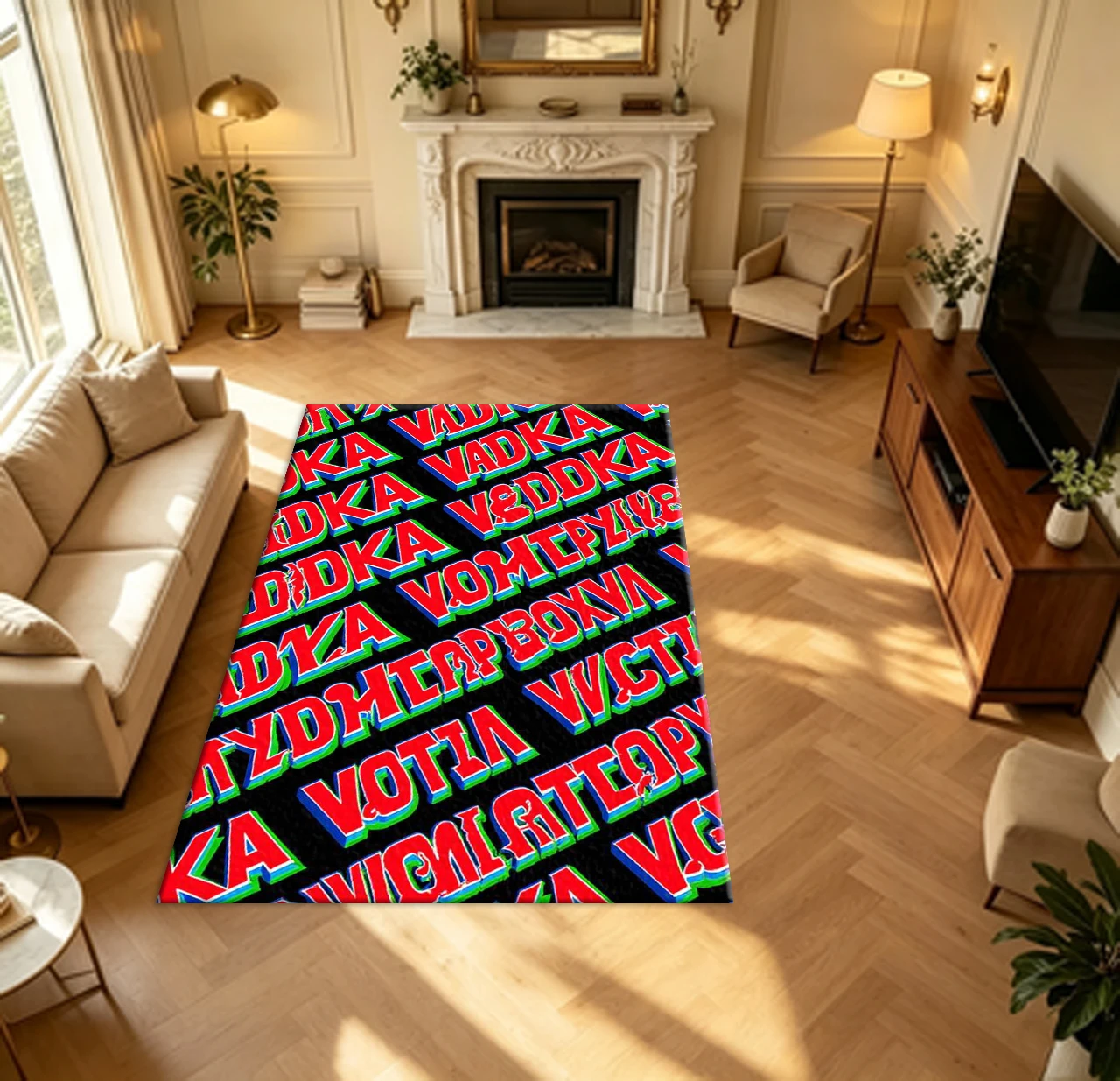 Vibrant 3D Red Text Graffiti Pattern carpet flooring Home Canvas Wall Decoration