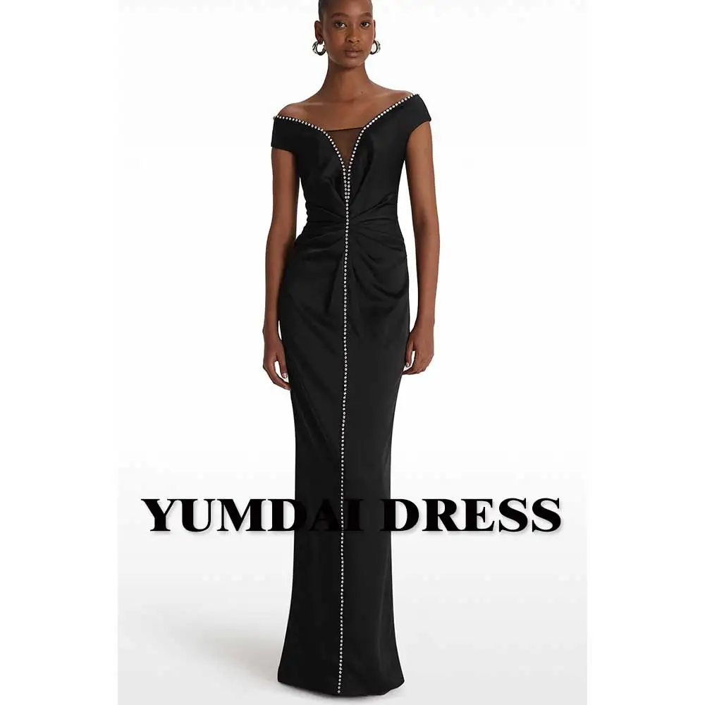 YUMDAI Luxury Dubai Sleeveless Black Rhinestone Floor Length Gown 2024 Special Occasion Formal Black Mom Party Dress