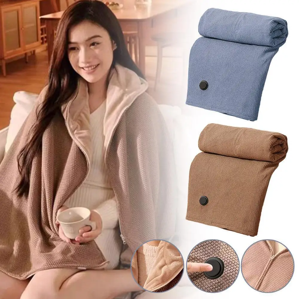 Winter Graphene USB Electric Heating Hooded Shawl With Hat For Home Office Lunch Break Heating Blanket Washable And Warm