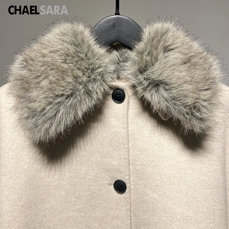 Elegant Women's Wool Blend Coat with Faux Fur Collar - 2026
