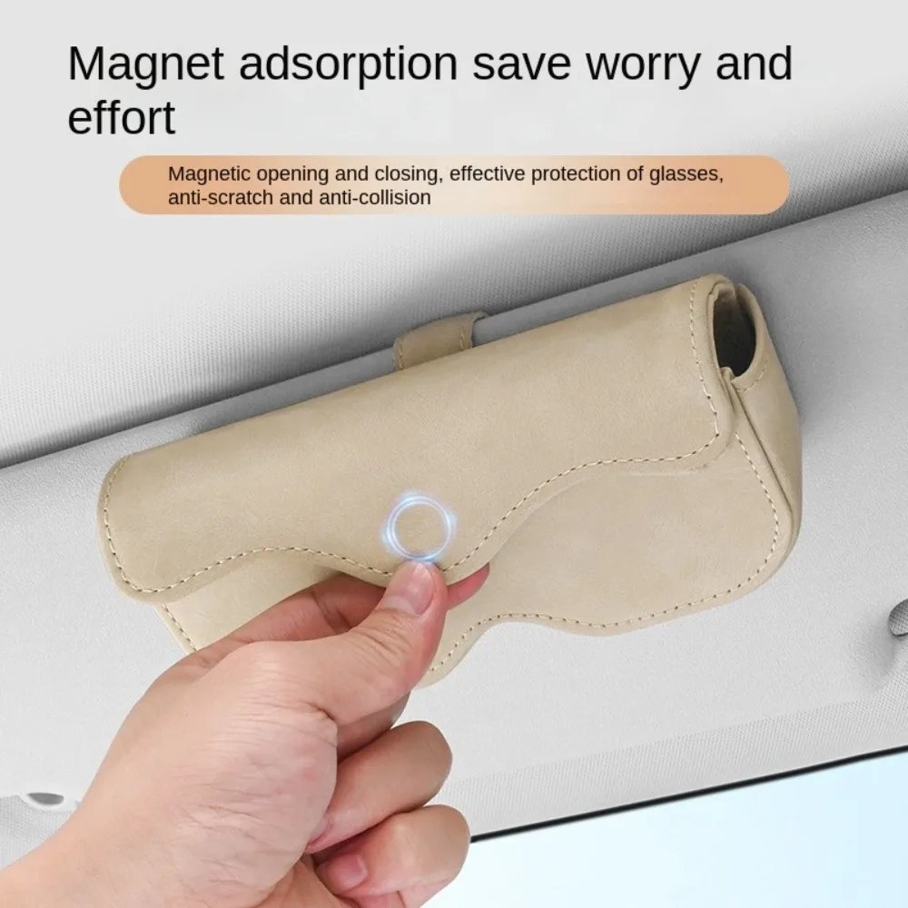 

Suede Leather Car Glasses Bag Stable Expansion Space Sun Visor Glasses Case Shock-proof Magnetic Sunglasses Case Car Interior