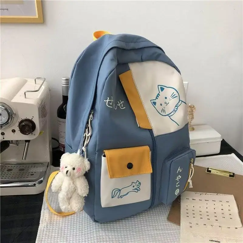 Multi-pockets women's school backpacks korean fashion ulzzang JK school bags lovely cat travel protability satchels preppy style