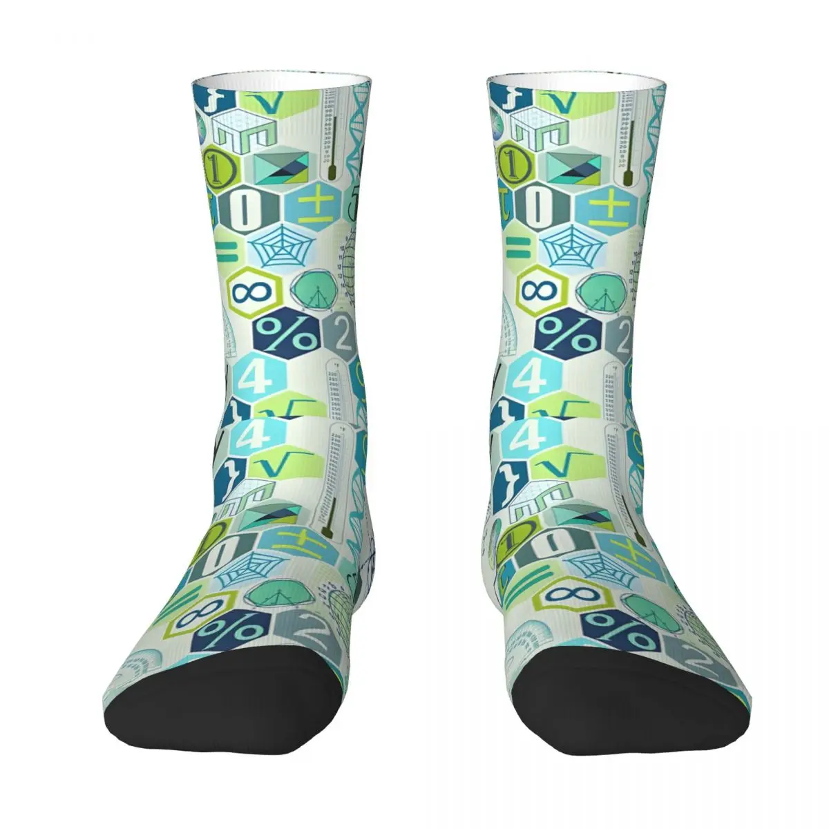 Funny Men's Socks Math In Color Aqua Green Vintage Street Style Crazy Crew Sock Gift Pattern Printed