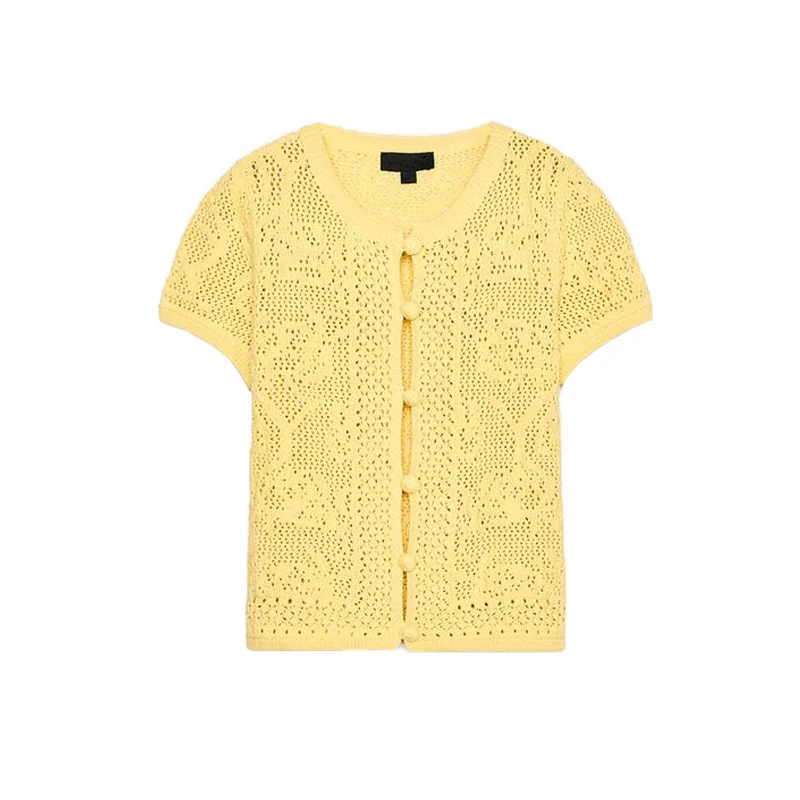 Summer New Women's Knitted Casual round Ne ort Sve Top Polyester Fiber Straight Cut Commute Sle Single Piece