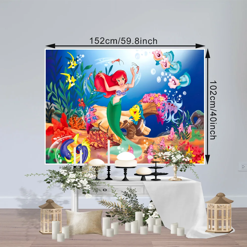 1PC-Little Mermaid background cloth Baby Bath Child Girl birthday party Photography Wedding Party Decoration