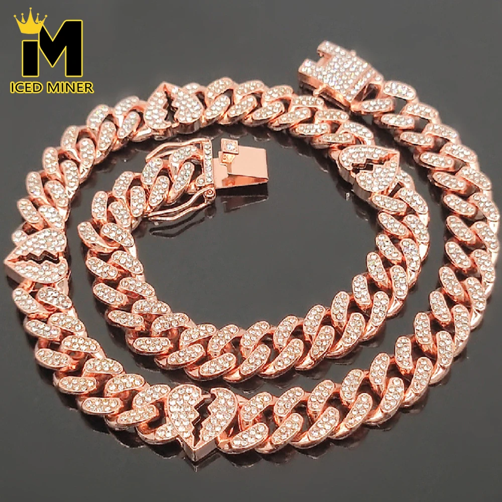 IM 13mm Heart Iced Out Cuban Link Chain Necklace For Men Women Bling Alloy Miami Chain Hip Hop Jewelry Drop Shipping