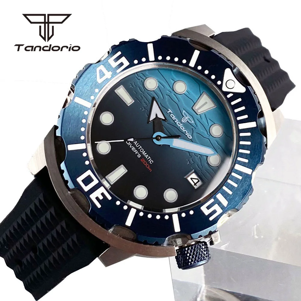 

Tandorio NH35 Monster Style 42 мм Blue Diver Автоматические часы для мужчин с сапфировым стеклом Механические наручные часы 20ATM Дата 3,8 Корона Lume