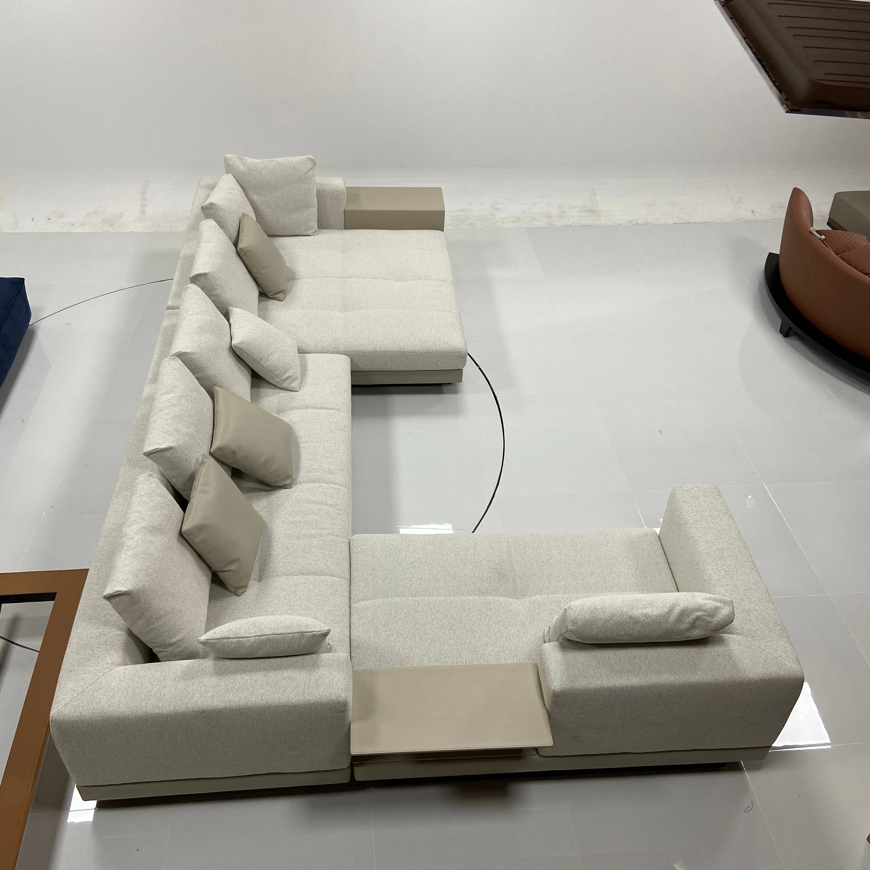 #Nordic Modern Modular L-Shape Lounge Sofa Set Genuine Leather Sectional Couch with Ottoman for Apartment Use or As a Sofa Bed