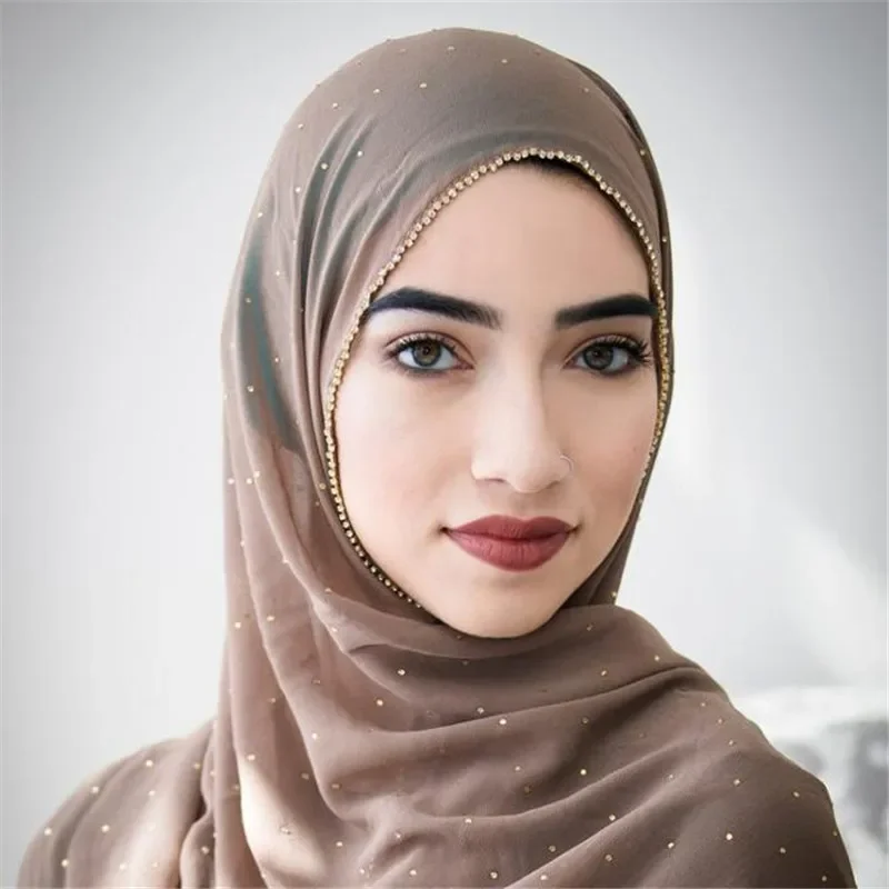Pañuelo de gasa con cadena dorada para mujer, bufanda larga musulmana, Hijab musulmán, chal femenino, lujoso, sensación suave al tacto, novedad de