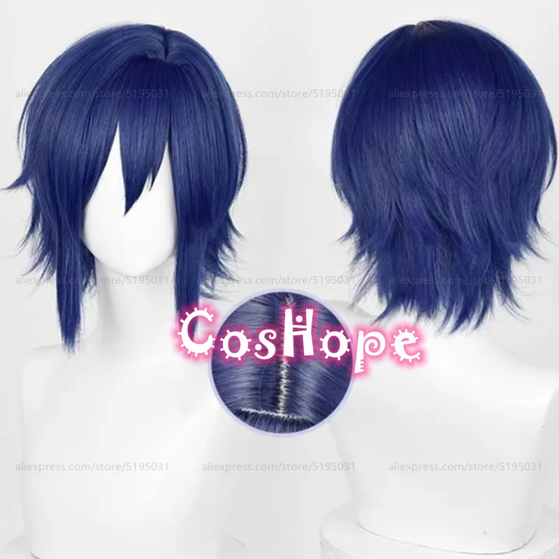 Kaito Cosplay Wig 33cm Short Hair Dark Blue Wig Cosplay Anime Cosplay Wigs Heat Resistant Synthetic Wigs Halloween