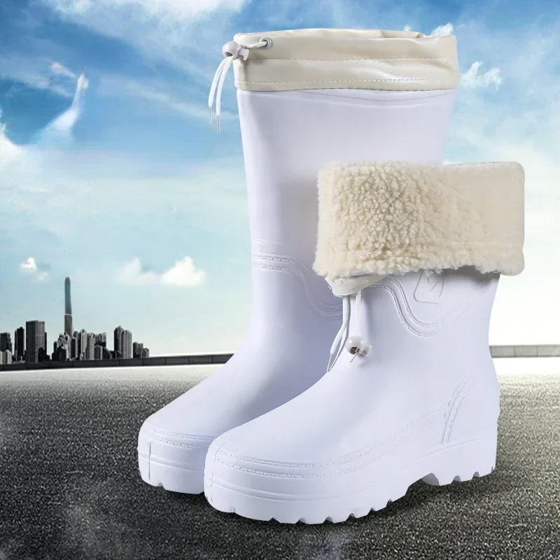 Thick White EVA Work Shoes Cotton Rain Boots Waterproof Shoes Work Rain Boots Slip on Rain Shoes