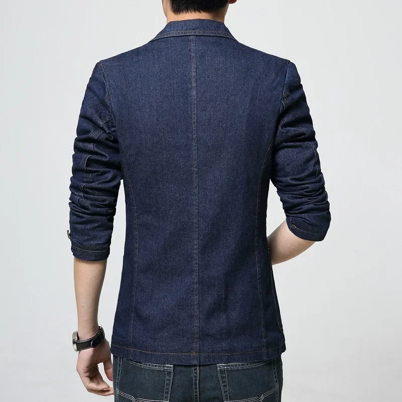 New Mens Denim Blazer Men Fashion Cotton Vintage Suit Jacket 4XL Male Blue Coat Denim Jacket Men Slim Fat Jeans Blazers