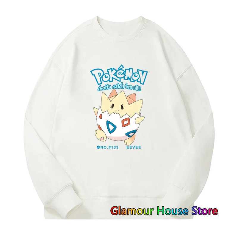 MINISO Pokemon Togepi Pikachu Long Sleeved Hoodies Cotton Round Neck Hoodie Fashion Male Clothes Kids Oversize Unisex Tops