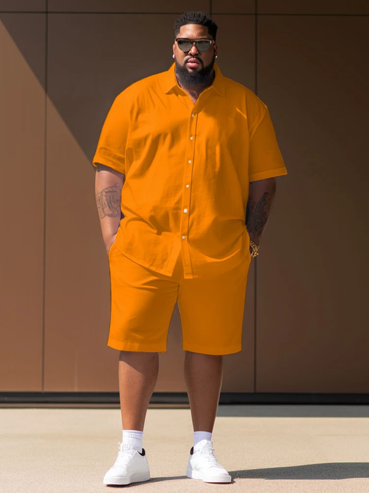 ZOOY (L-9XL) Plus rozmiar męska talia 166 cm jednokolorowa wielokolorowa kolorowa codzienna luźna koszula zestaw szortów z krótkim rękawem