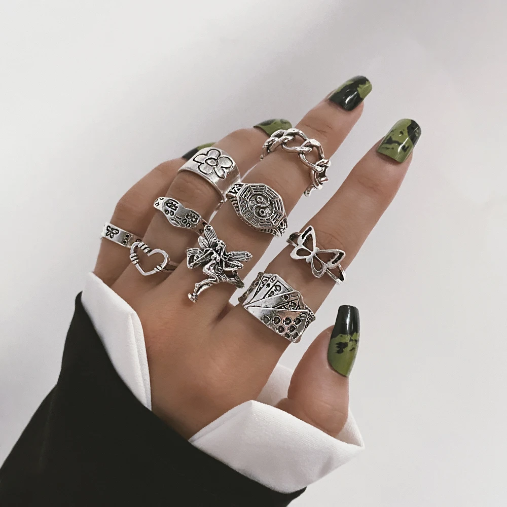 IFME القوطية خمر الأفعى فراشة زاوية زهرة متعددة عنصر حلقة مجموعة للنساء الرجال الرجعية الهيب هوب البنصر موضة هدية #4