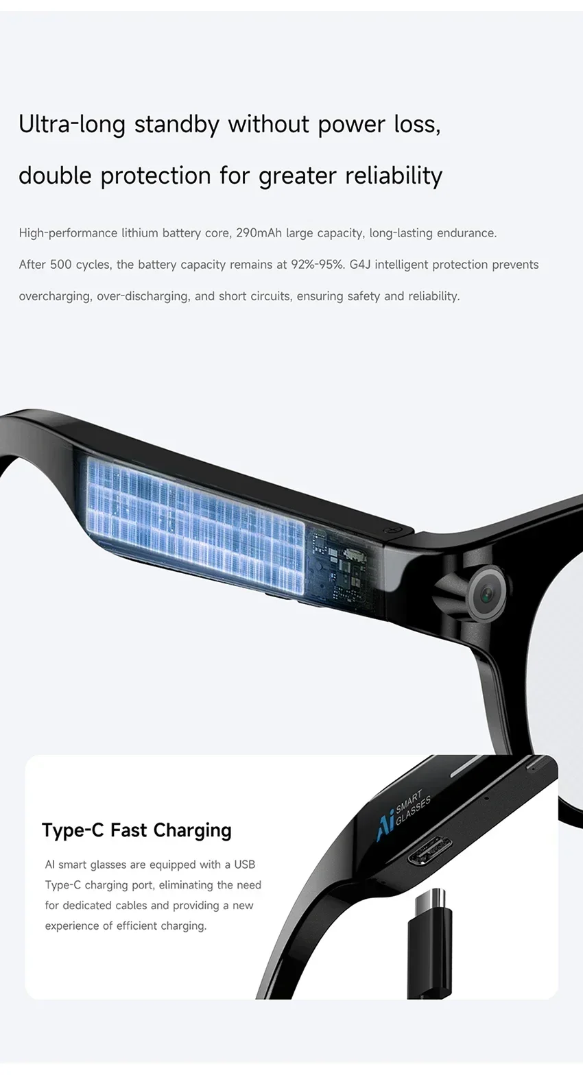 Lenovo ThinkPlus AI Smart-Brille mit Übersetzungsfunktion, Bluetooth, Sprachaufzeichnung, Musikwiedergabe – intelligente Sonnenbrille für Damen und Herren. – Detail 9