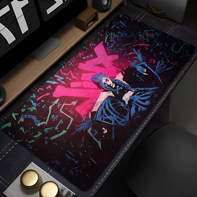 Mouse Pad Laptop Arcane Gamer Cabinet Desk Mouse Mat League of Legends Anime Mousepad Laptop Kawaii Girl Jinx Pink Keyboard Pad