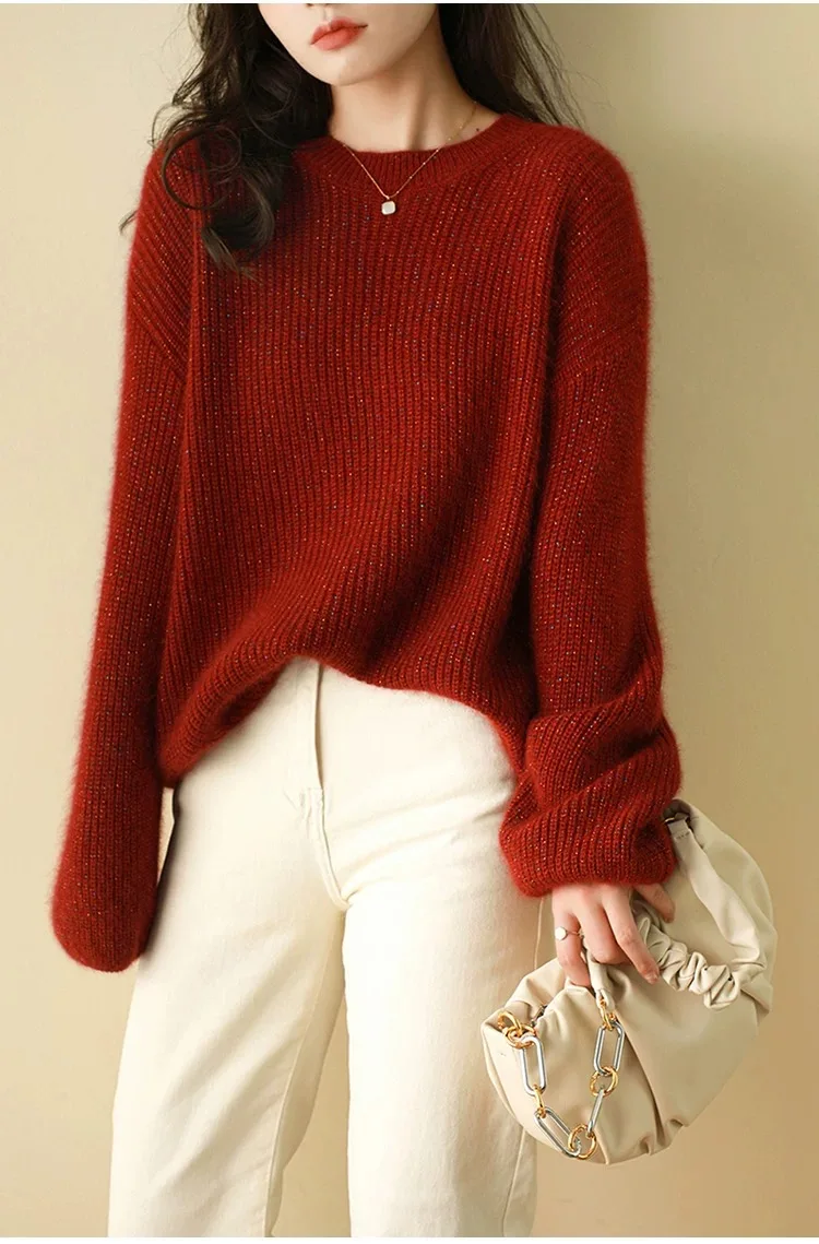 

Осень-зима 2025 г., кашемировый свитер с рукавами-фонариками, женский кашемировый свитер, трикотаж, женский