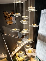 Plafonnier LED suspendu en acrylique au design moderne, éclairage d'intérieur, luminaire décoratif de plafond, idéal pour un restaurant, une villa, des escaliers ou un hôtel