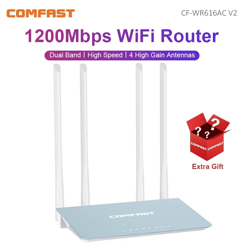 Comfast 1200Mbps High Speed Dual Band Wireless Router 1 WAN+3 LAN RJ45 Ports 4*5dbi High Gain Antenna 11AC WiFi Router MUMIMO