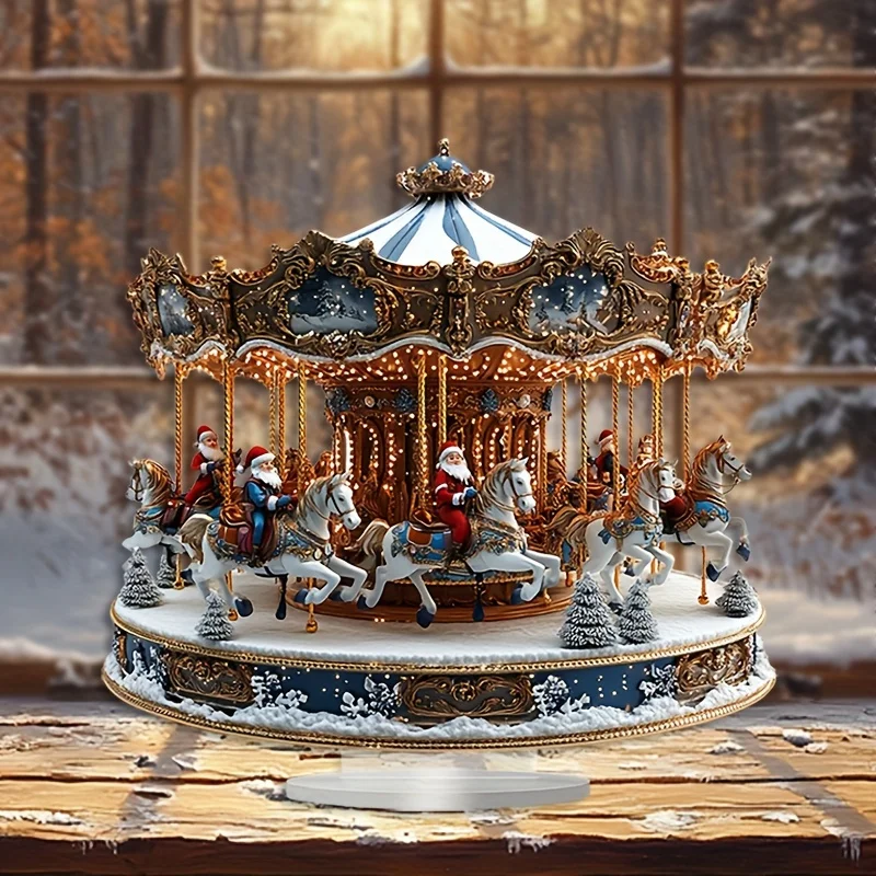 1 Stück 2D Weihnachtsmann-Thema Acryl-Spieluhr Karussell Tischdekoration Mehrzweck-Drehkarussell Weihnachtsgeschenk für Zuhause – Detail 4