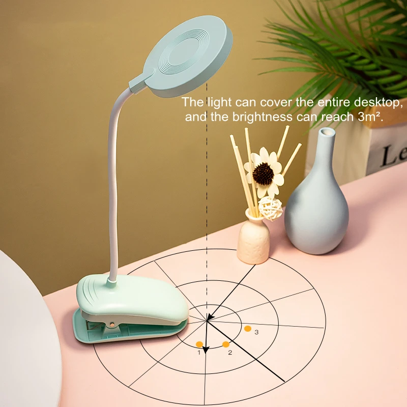 Rechargeable Led Clamp Desk Lamp Reading Light 3-Level Warm Cool White Flexible Easy Clip Lamp Read Night Reading Lamp in Bed