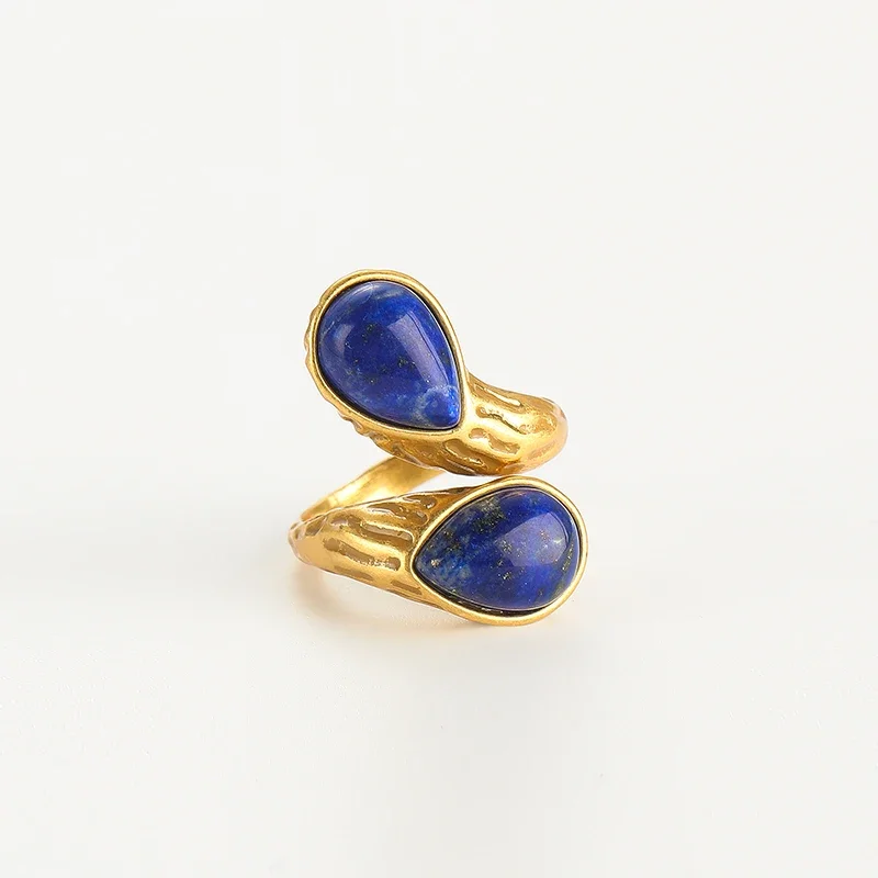 Vintage Water Drop Stone Rings Woman Antique Blue Natural Unique Jewelry Women Adjustable Luxury Brands Valentine’S Day Outfit