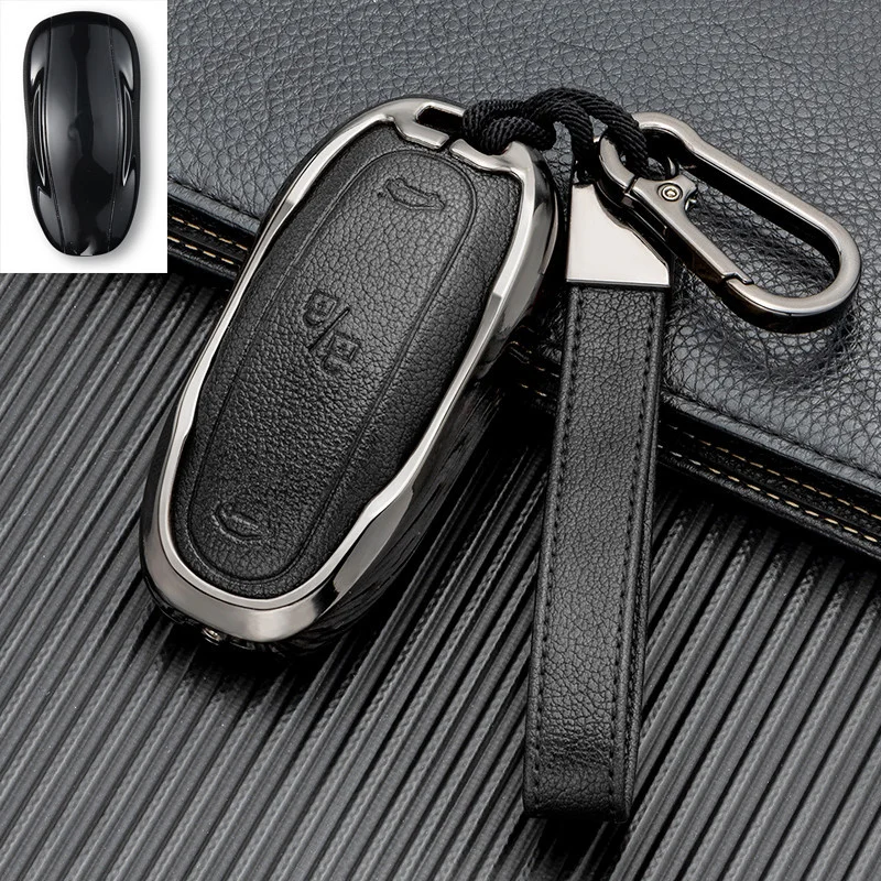 Car Smart Remote Key Case Full Cover with Belt Aluminum Alloy Key Shell Storage Bag Protector for Tesla Model S Auto Accessories