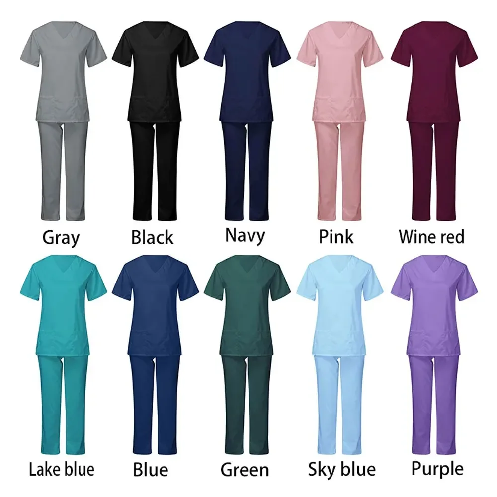 V Neck Scrubs Medical Uniforms Women Workwear Sets Dental Clinic Beauty Salon Pet Lab Odzież chirurgiczna Garnitury Akcesoria dla pielęgniarek