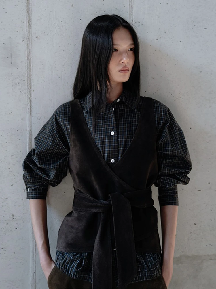 

Жилет Monoha из однотонной замши для женщин, новинка ранней осени, приталенный дизайн, изящный жилет из искусственной кожи, повседневный, дышащий...