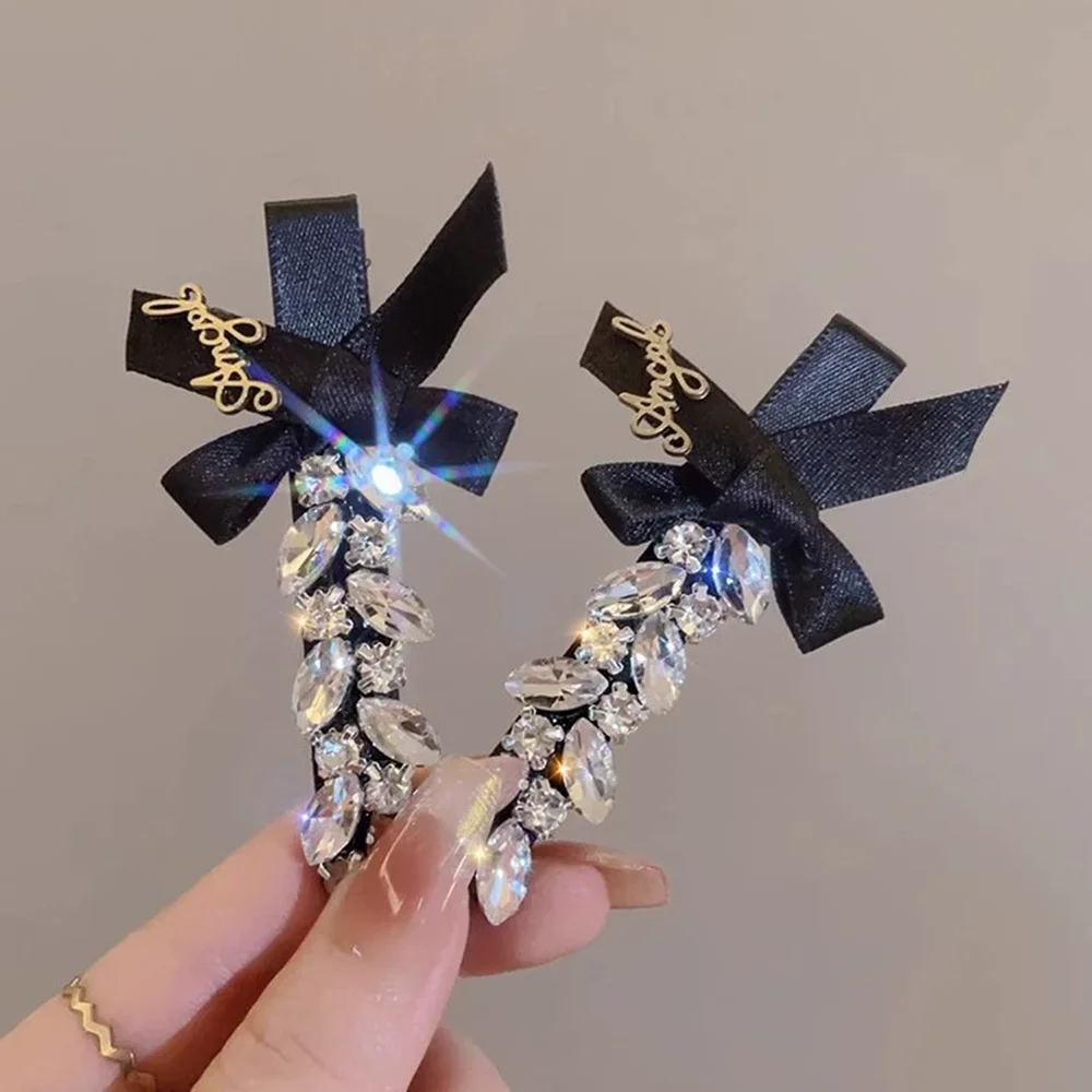 

Luxury Crystal Hair Clip Girls Korean Bow Letter Hair Clip Hairpin Side Clip Fashion Design Headwear Hair Accessories Gift