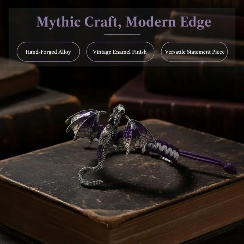 1 PCS Vintage Enamel Dragon Hand Woven Diamond Inlaid Flying Dragon Hand Rope