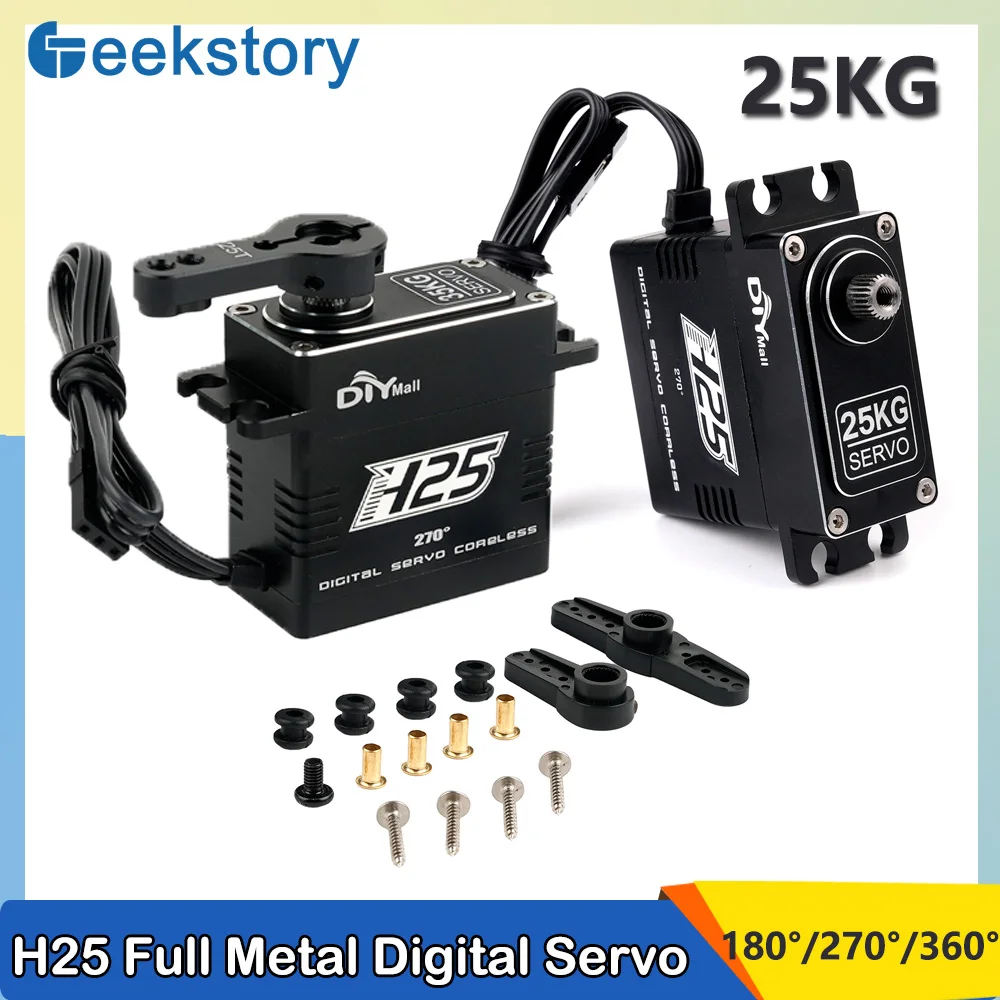 H25 25KG Full Metal Digital Servo 180/270/360° Coreless Motor Metal Gear High Torque RC Servos Power Parts For Robotic DIY Cars