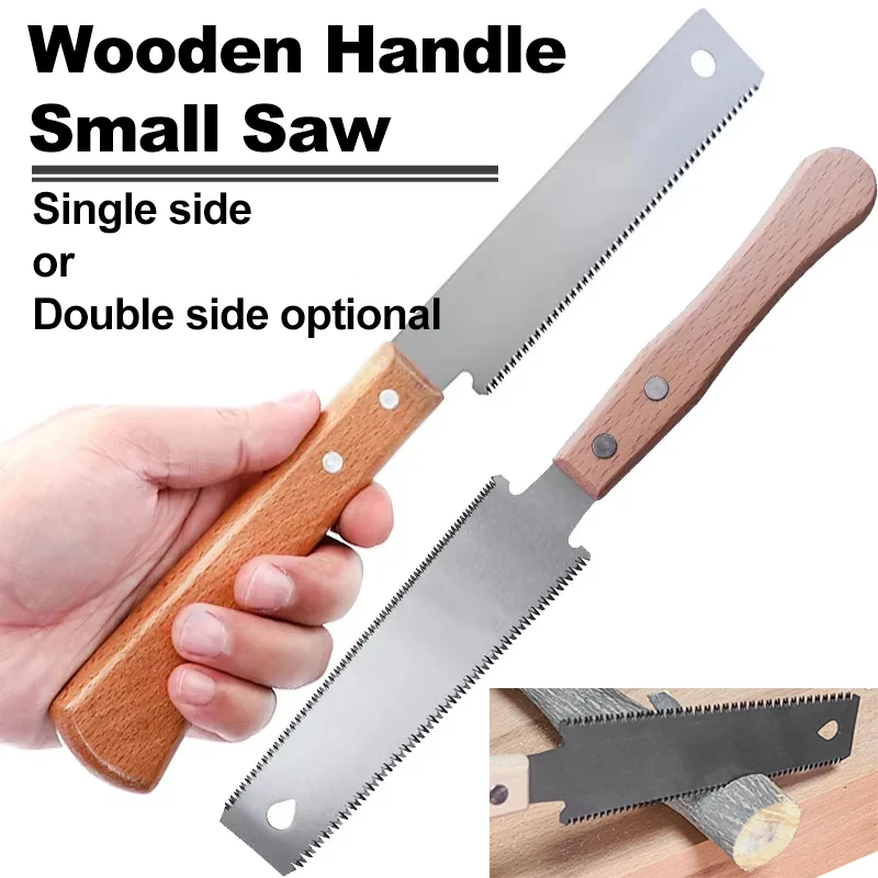 Wooden Handle Small Saw Non-slip Pull Flush Cut Handsaw Wood Working Cutting Tool Single/Double Sided Saw Garden Pruning Tool