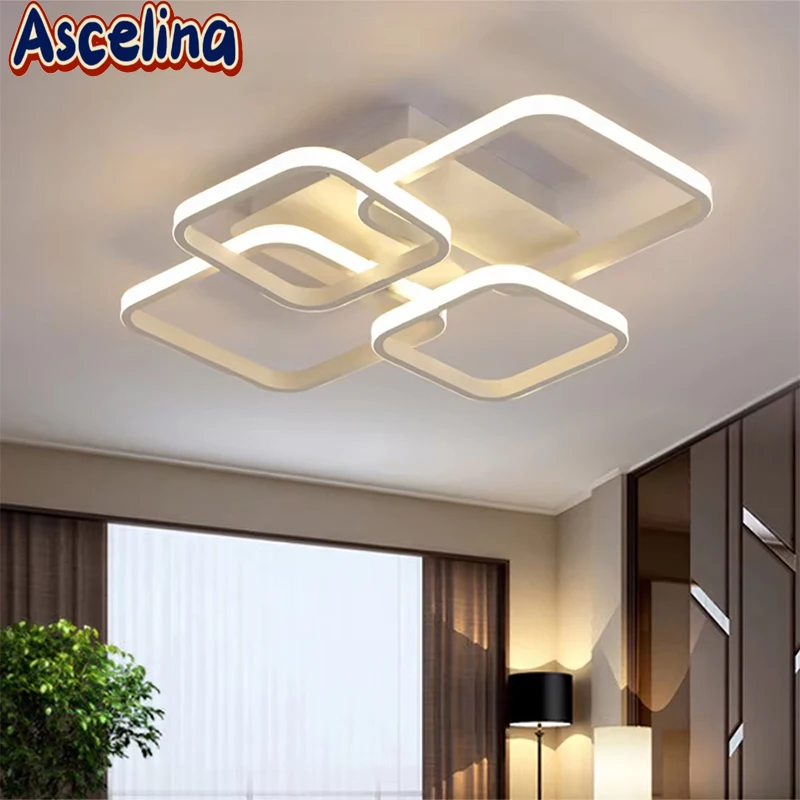 Modern LED Ceiling Light Minimalist Black White 4 Rings 78W Square Lamps For Living Room Restaurant Bedroom Bar Study Lumination