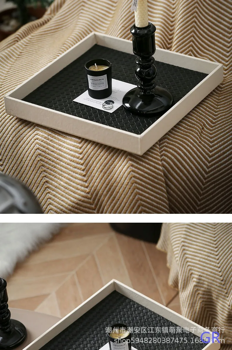 Luxury Leather Tray Square Decorative Storage Tray for Perfume Cosmetics Vanity Organizer