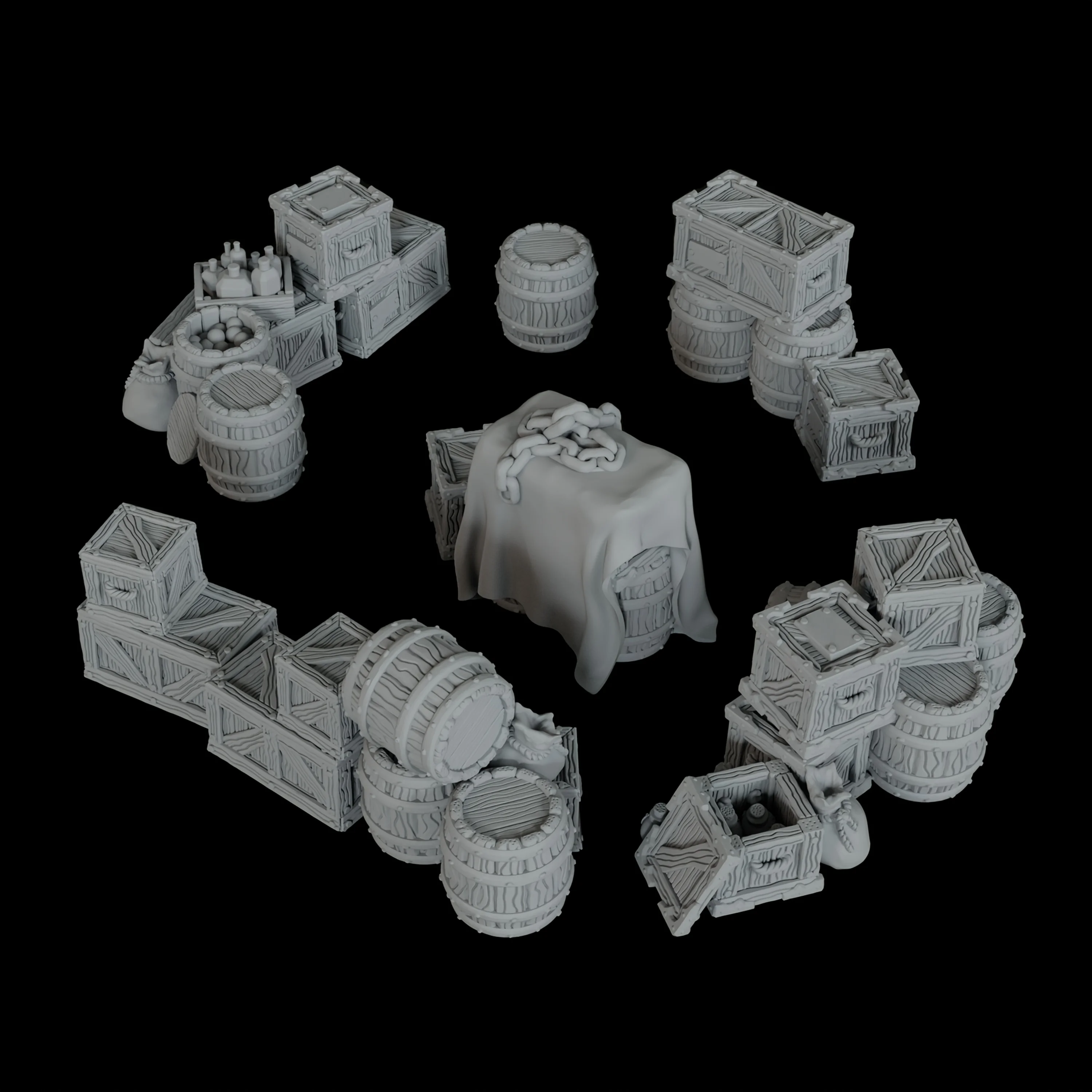 RPG Terrain Accessories, RPG Miniature Cargo Stack Crates & Barrels Set, Perfect for Dockside, Warehouse or Cargo Yard Scenes view 6