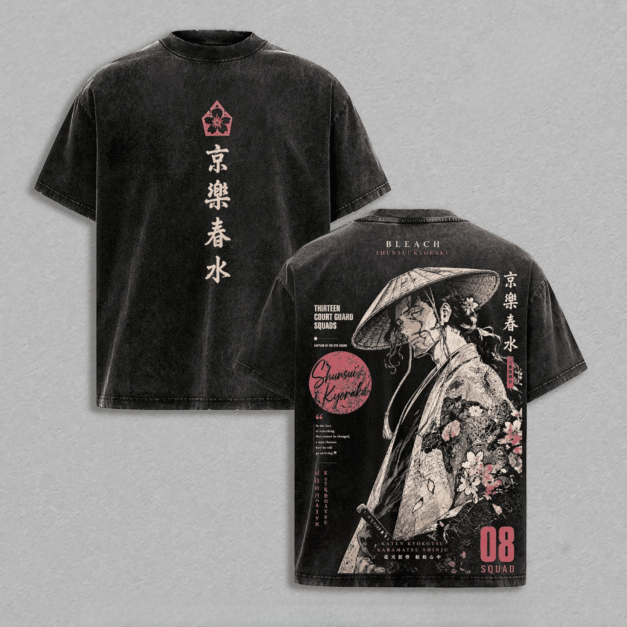 Anime BLEACH Kyoraku Shunsui T-shirt Harajuku Vintage Washed T Shirt Summer Short Sleeve O-Neck Cotton Tees Clothes Men Clothing view 2