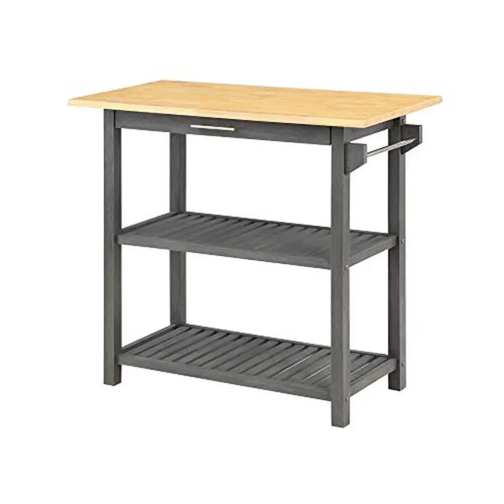 

Kitchen Prep Island Butcher Block Stainless Steel Stationary Towel Rack 3 Tier Shelf Drawer 40" x 20" x 36.75" Rubberwood MDF