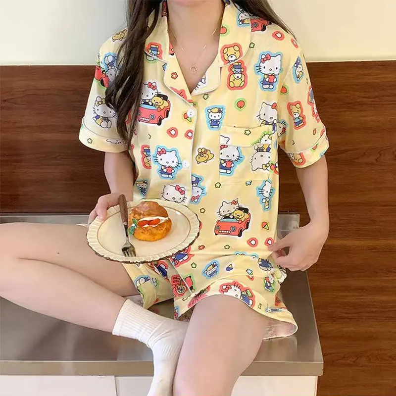 Pajamas Hello Kitty 2026 New Short-Sleeved Shorts Two-Piece Set Best-Selling Women's Summer Cute Home Clothes Hot Style Casual