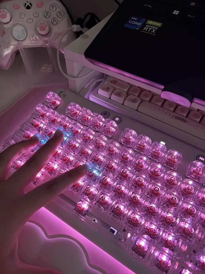 Teclas de perfil cereja transparente de cristal para teclado de jogos mecânicos iso entrar pc tampas de chave escultura lateral retroiluminado rgb keycap