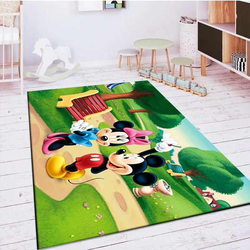 MINISO Disney 3D Minnie Mickey Cartoon Kids Bedroom Bedside Carpet Non Slip Living Room Floor Mats Sofa Table Rugs Home Decor