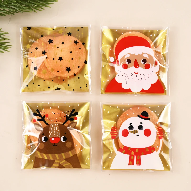 

100Pcs Christmas Cookie Candy Bag Santa Claus Plastic Biscuit Gift Packaging Bag Xmas Party Decoration Supplies New Year 2025