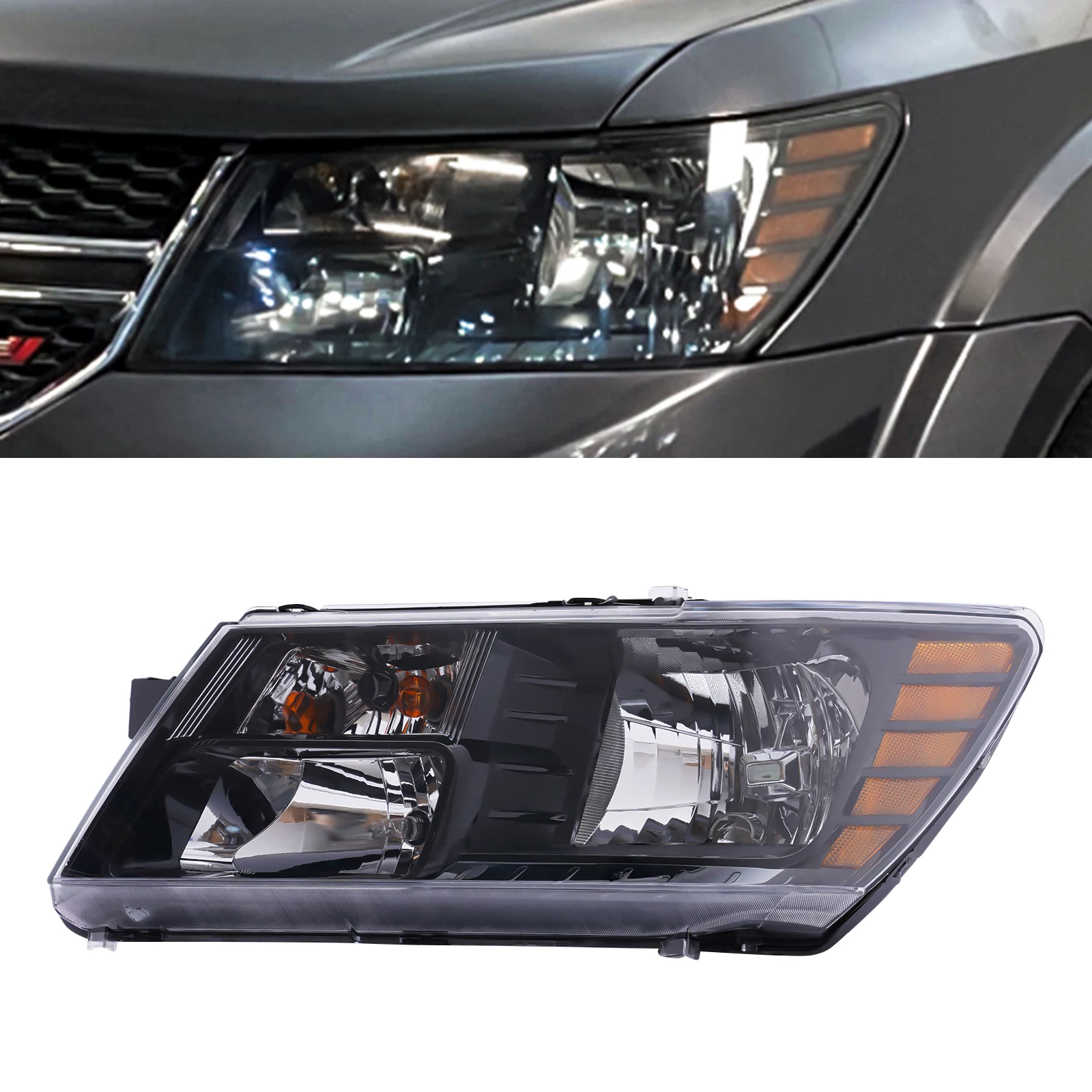 Halogen Headlight Headlamp For Dodge Journey 2009-2018 Pair /Driver & Passenger Side Black