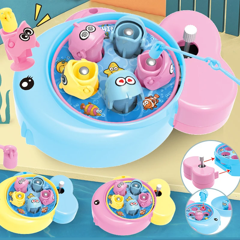 Jeu d'horloges de pêche magnétique rotatif pour enfants, jeu de plateau de pêche interactif Parent-enfant, cadeau