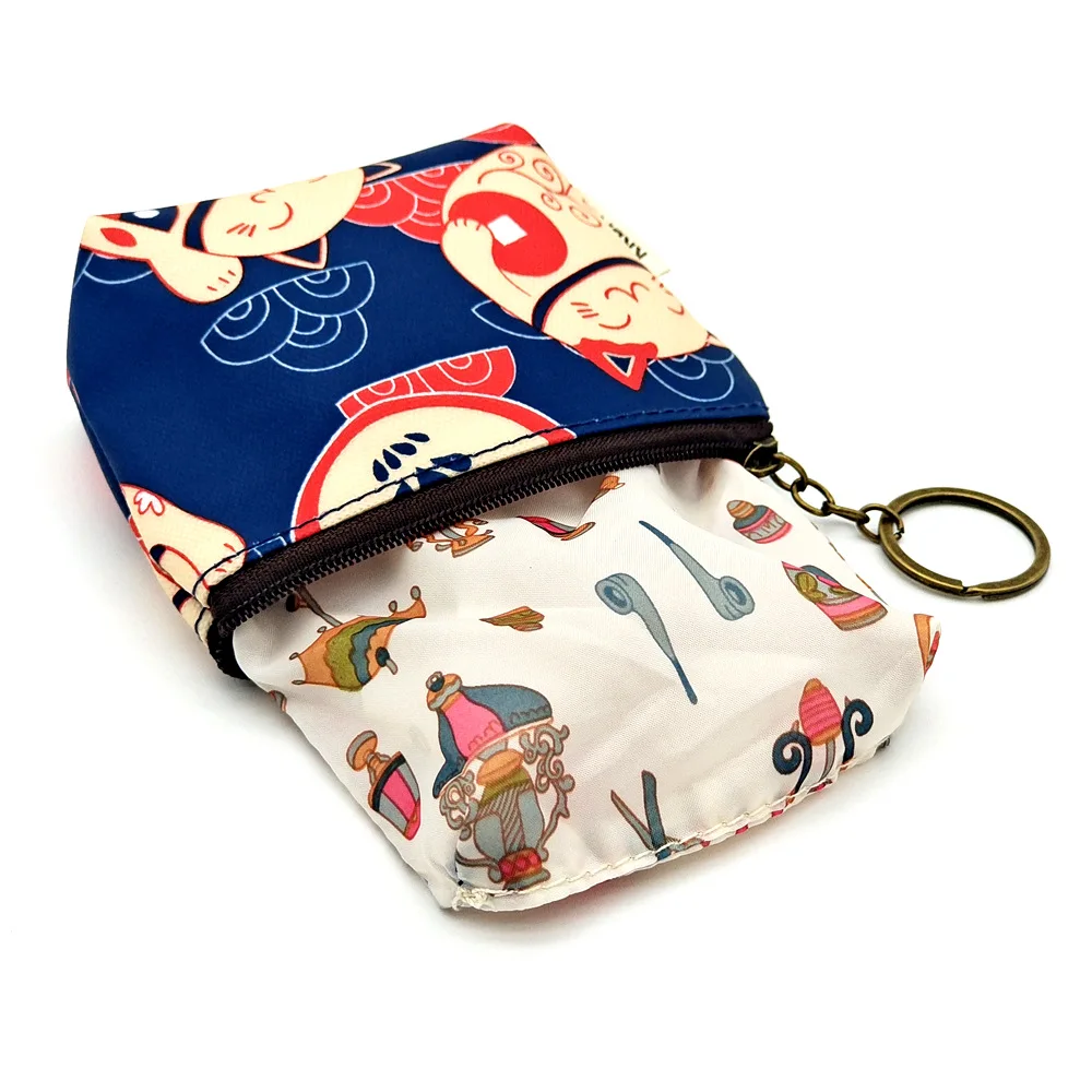 Women Polyester Waterproof Cartoon Print Keychain Wallet Small Organizer Pouch Ladies Money Bag Coin Purse for Children Girl Boy